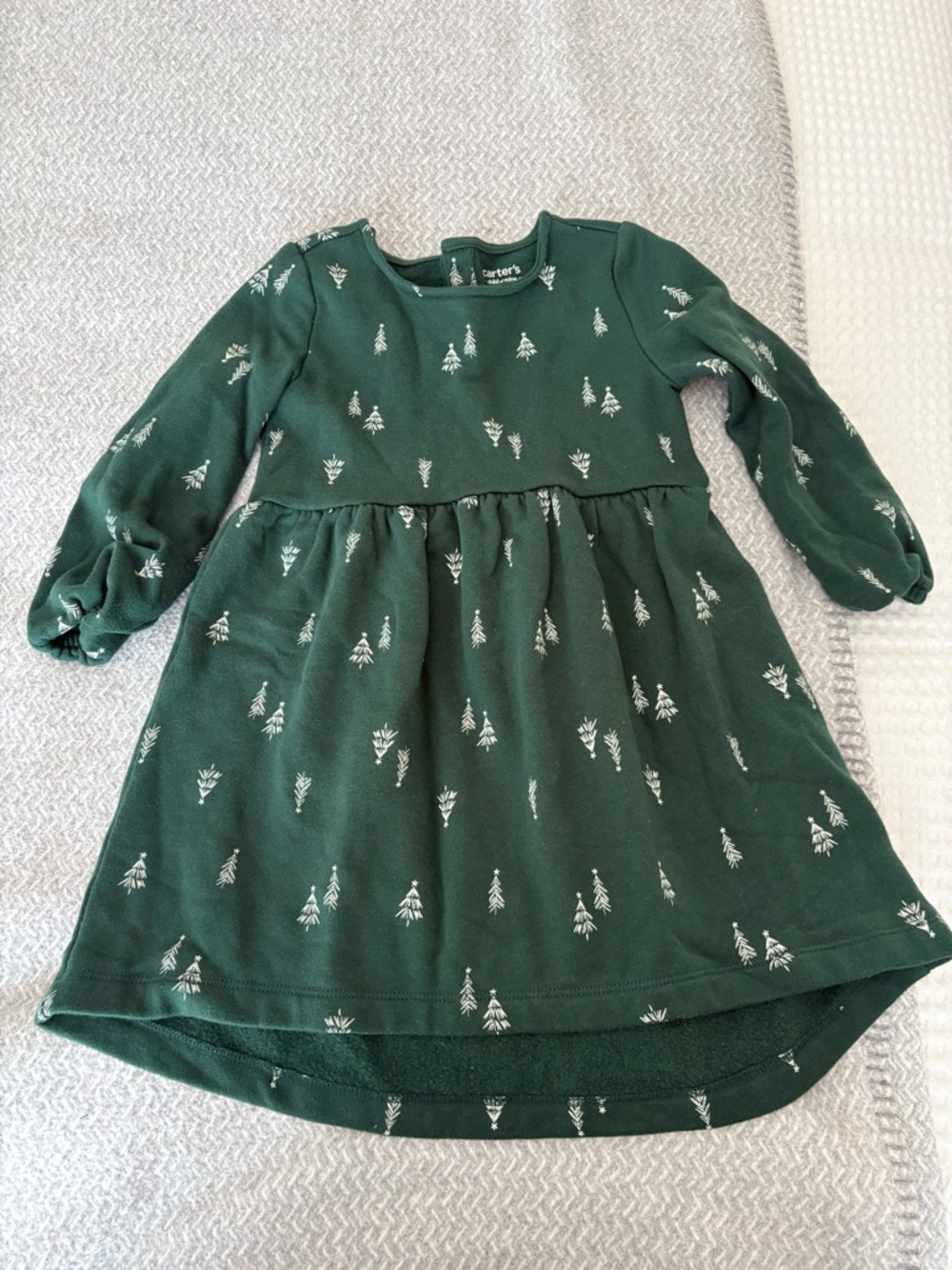 Carter's Forest Green Long-Sleeve Dress with White Tree Print